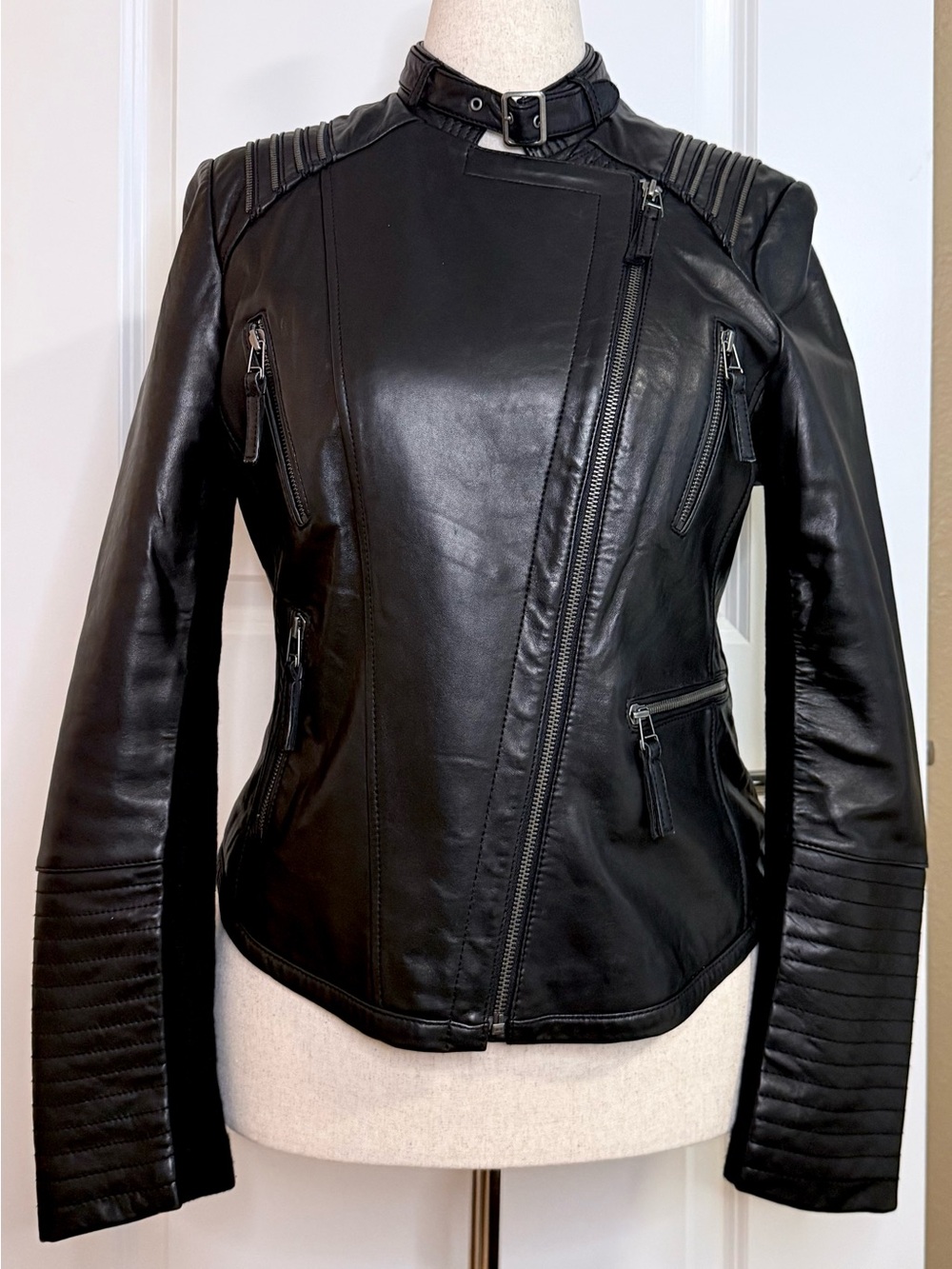 Bernardo | Asymmetric Zip Moto Cropped Jacket | Butter Soft Genuine Leather | L